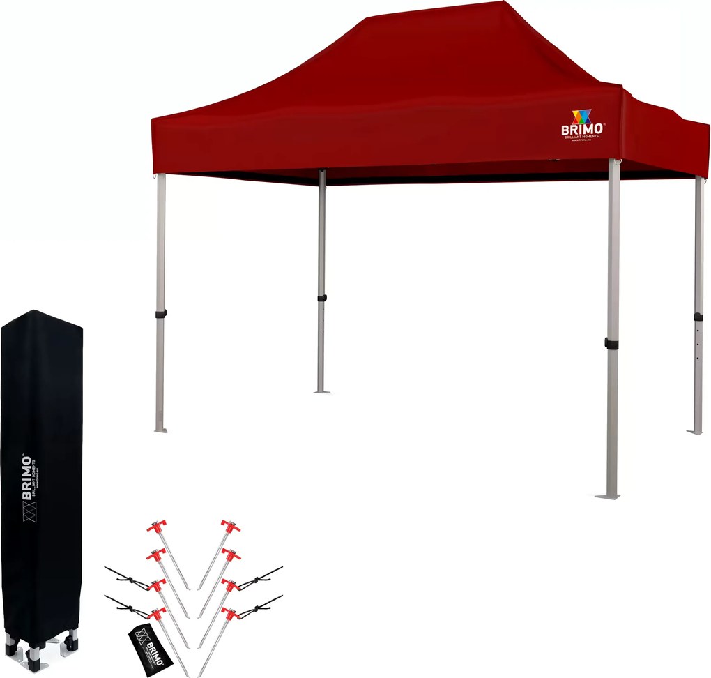BRIMO Nožnicový stan 2×3 m hliníkový bez stien | Rýchla montáž a pevný ľahký rám - bez 3 stien - Červená 34