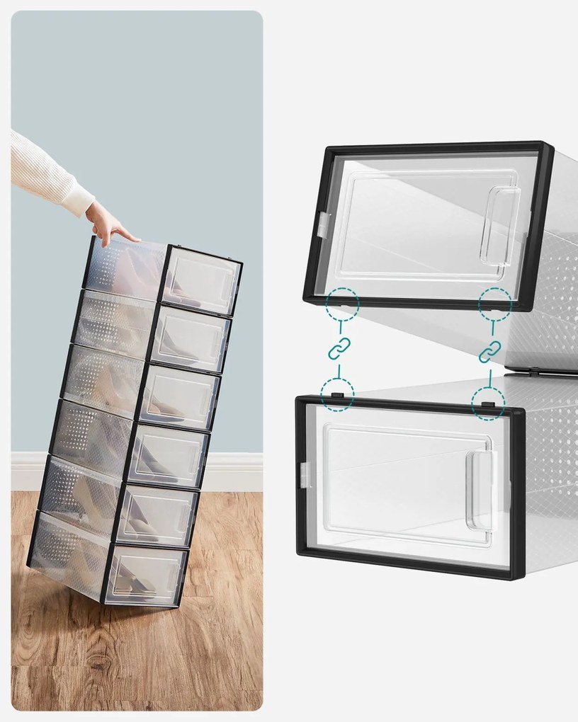 Úložný box Bill, sada 18ks, 23x14x33 cm, čierna