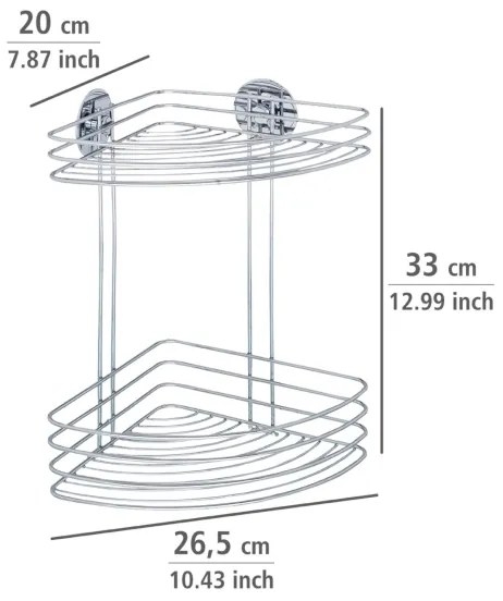 WENKO 18914100 - Rohová polica TURBO-LOC, okrúhla oceľová, 26,5x33 cm, lesklý chróm