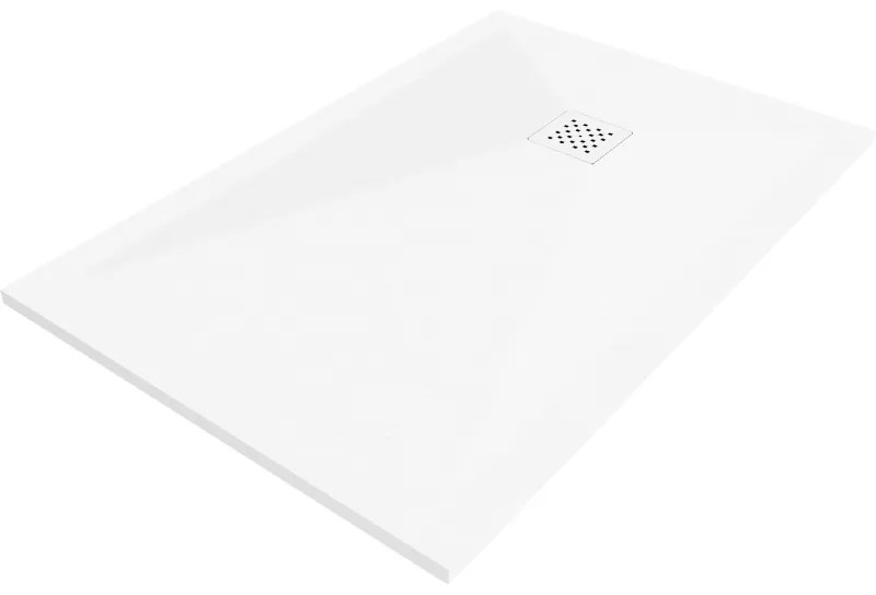 Mexen Stone+, obdĺžniková vanička z minerálneho kompozitu 100 x 90 cm, biela, biela krytka, 44109010-W