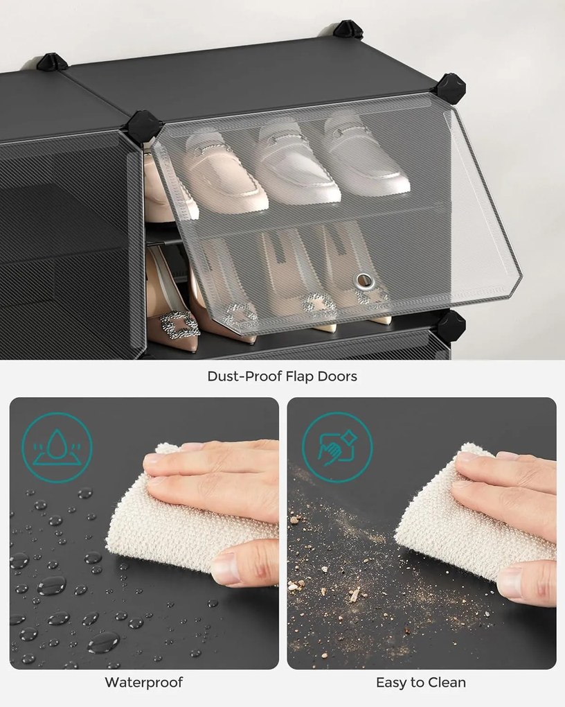 Topánková skriňa, 10 priehradková modulárna úložná jednotka, 32 x 165 x 125 cm, čierna