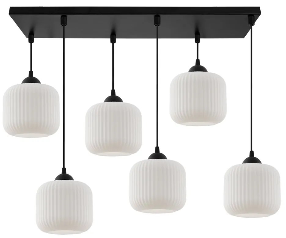 Závesné svietidlo Riffle, 6x biele sklenené tienidlo, b