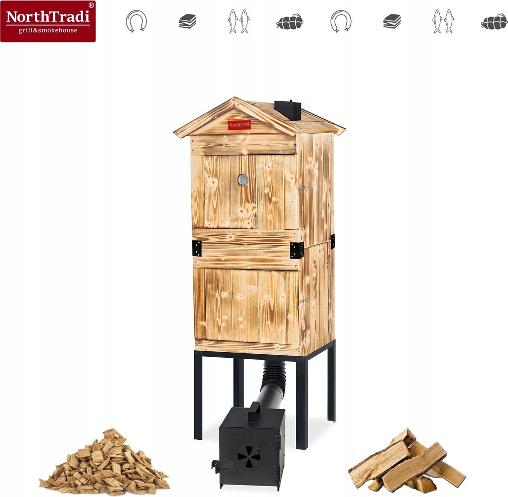 TRENDIE Udiareň XXL drevená s kovovým komínom