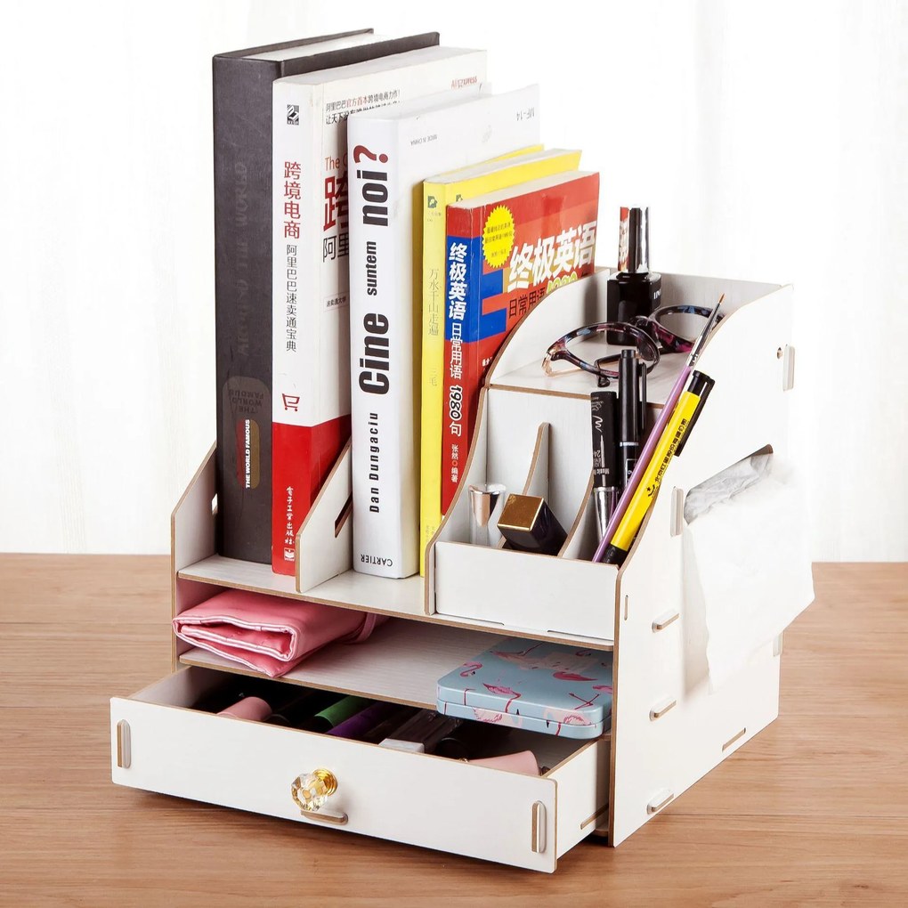 DIY organizér na dokumenty so širokou zásuvkou biely Biela