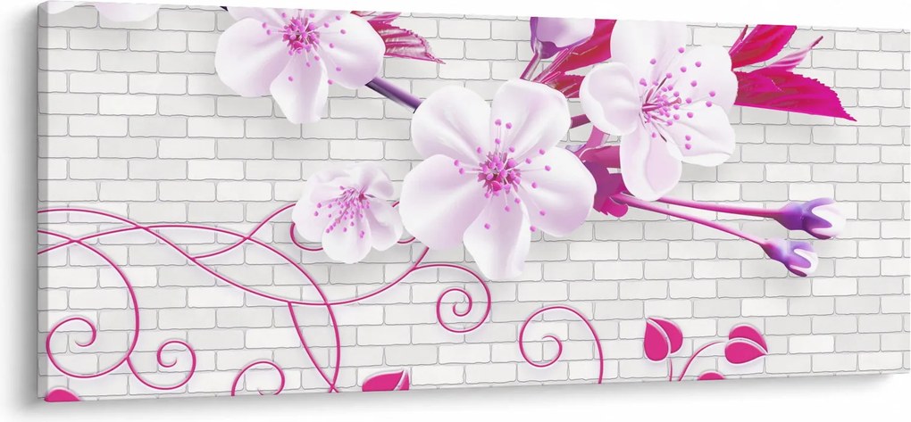 Obraz vetvičky s kvetmi (120x50 cm)