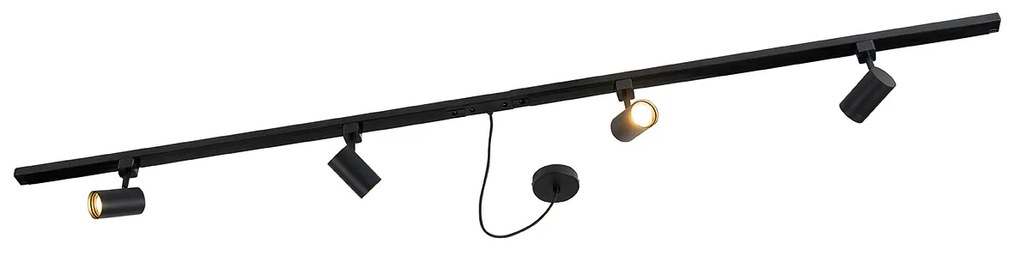 1-fázový koľajnicový systém čierny so 4 reflektormi a okrúhlym I-napájaním - Jeana
