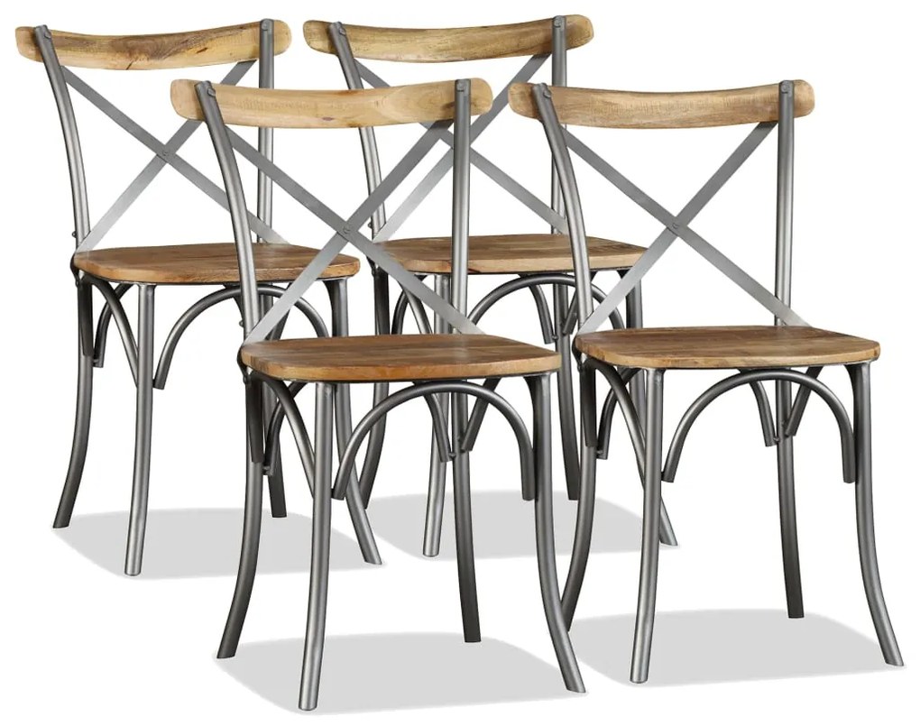 vidaXL Jedálenské stoličky, 4 ks, mangovníkové drevo a oceľový kríž na opierke