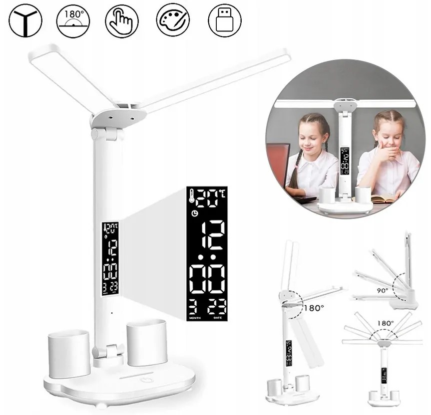 AFF Stolová lampa s ventilátorom, LCD displejom a držiakom na ceruzky