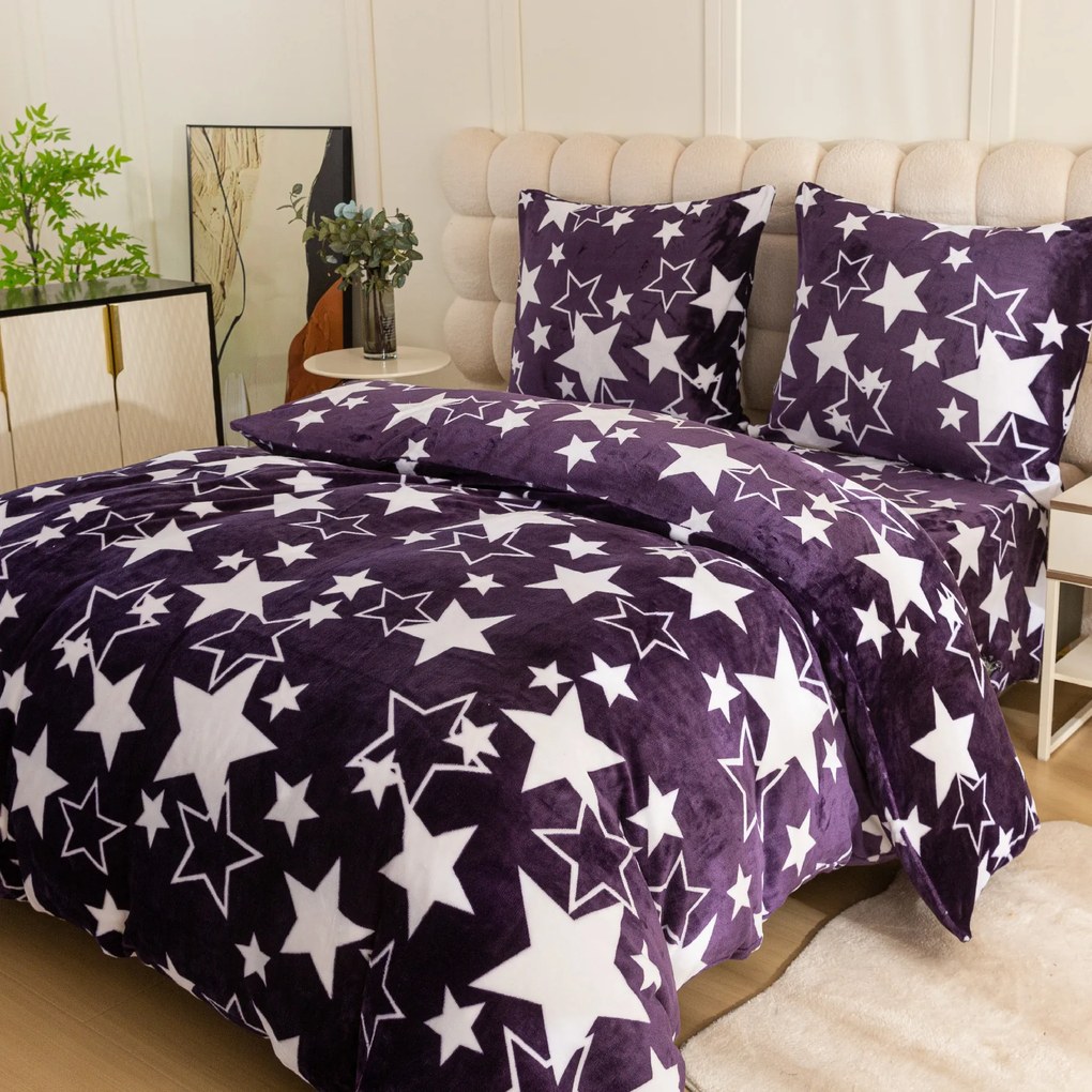 Mikroplyšové obliečky HVIEZDY fialové Rozmer obliečky: 70 x 90 cm | 140 x 200 cm