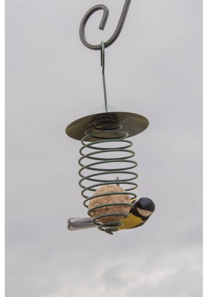 Tmavozelené kovové kŕmidlo so strechou Esschert Design, ⌀ 10,8 cm