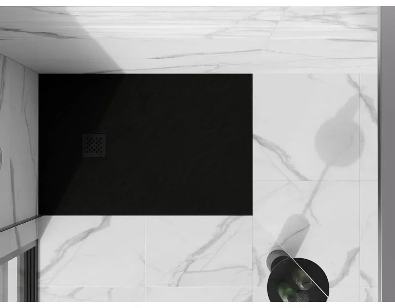 Mexen Stone+, obdĺžniková vanička z minerálneho kompozitu 140 x 100 cm, čierna, čierna krytka, 44701014-B