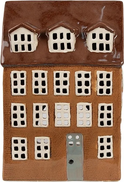 Hnedý keramický svietnik na čajovú sviečku domček Amster Village - 17*11*24 cm