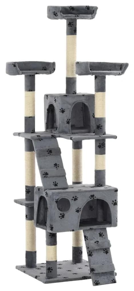 vidaXL Škrabadlo pre mačky so sisalovými stĺpikmi, 170 cm sivé s potlačou labiek