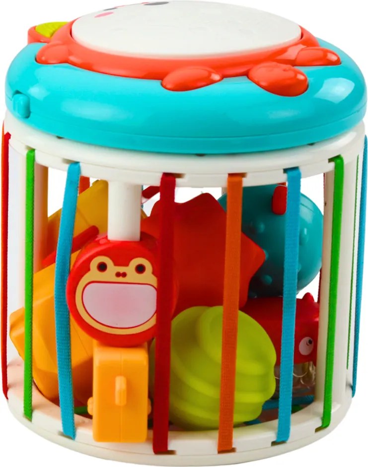 LEAN Toys Valčeková senzorická kocka Interaktívny bubon Fox Svetlá Zvuky Farebné