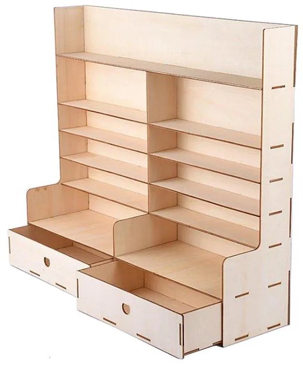 DIY drevený stolový regál s 2 zásuvkami JY-39 Svetlé drevo