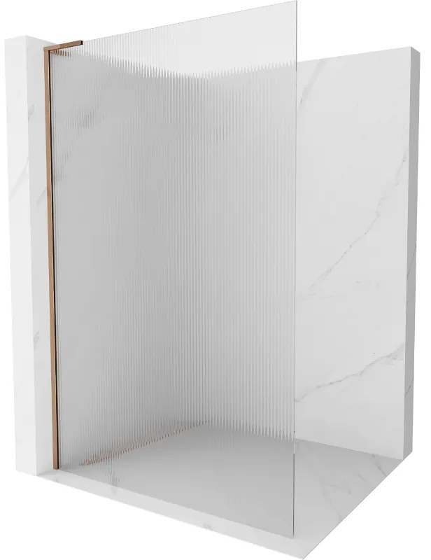Mexen Kioto L, sprchová zástena Walk-In 80 x 200 cm, 8mm sklo s rebrovým vzorom, ružové zlato profil, 800-080-103-60-09