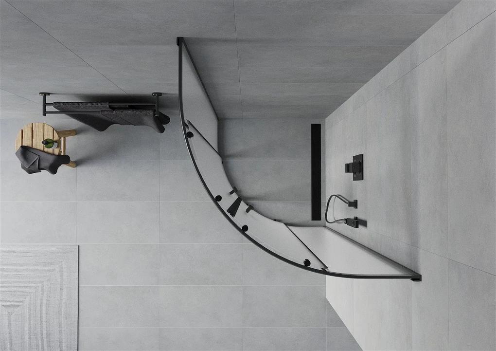 Mexen Rio, štvrťkruhový sprchovací kút s posuvnými dverami 80 (dvere) x 80 (dvere) x 190 cm, 5mm sklo námraza, čierny profil, 863-080-080-70-30