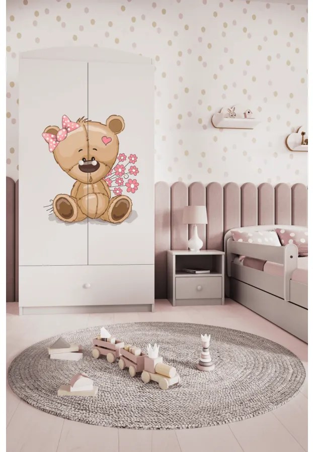 Detská skriňa Babydreams 90 cm medvedík s kvietkami biela