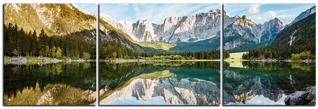 Obraz na plátne - Alpské štíty odrážajúce sa v pokojnom jazere - panoráma 5157C (120x40 cm)
