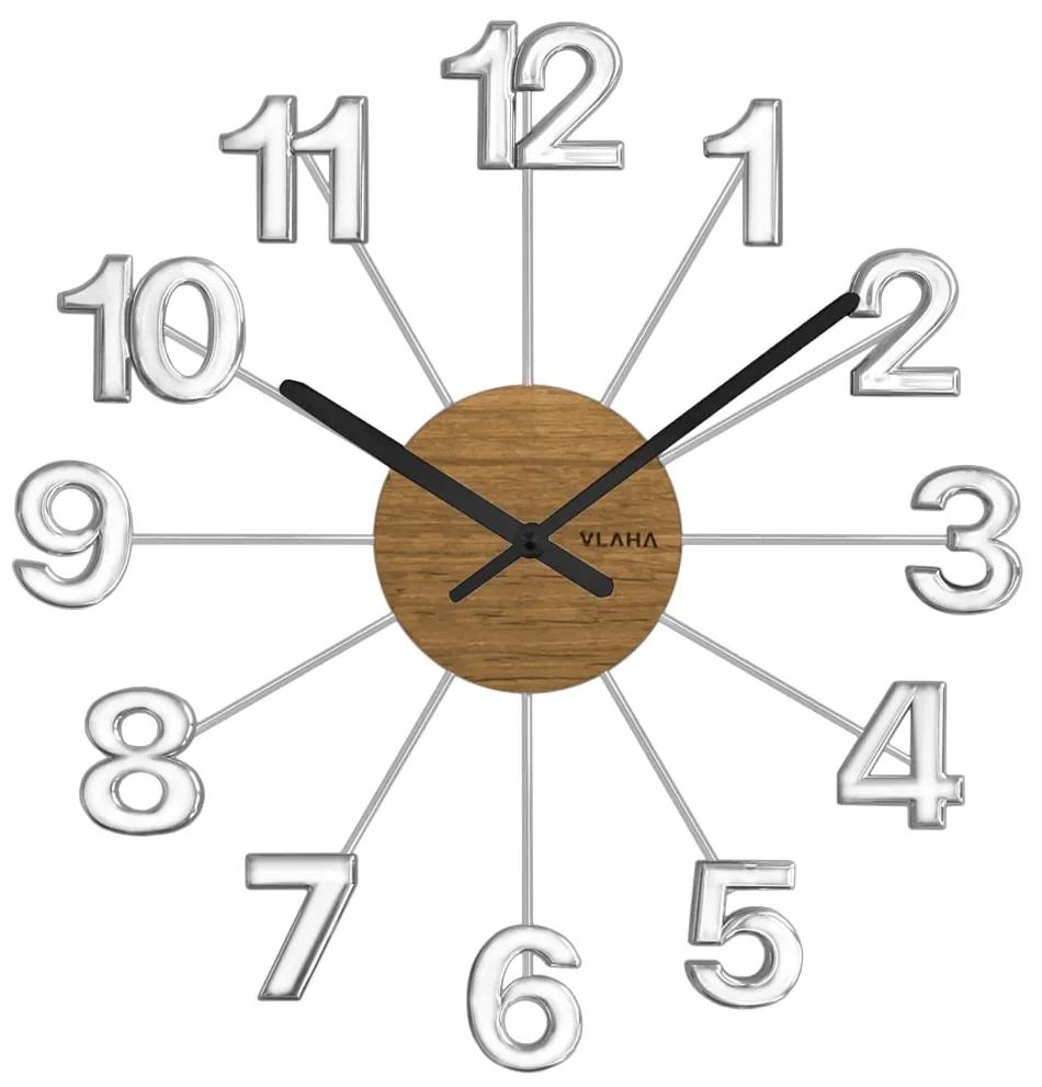 Drevené strieborné hodiny Vlaha design VCT1070, 42 cm