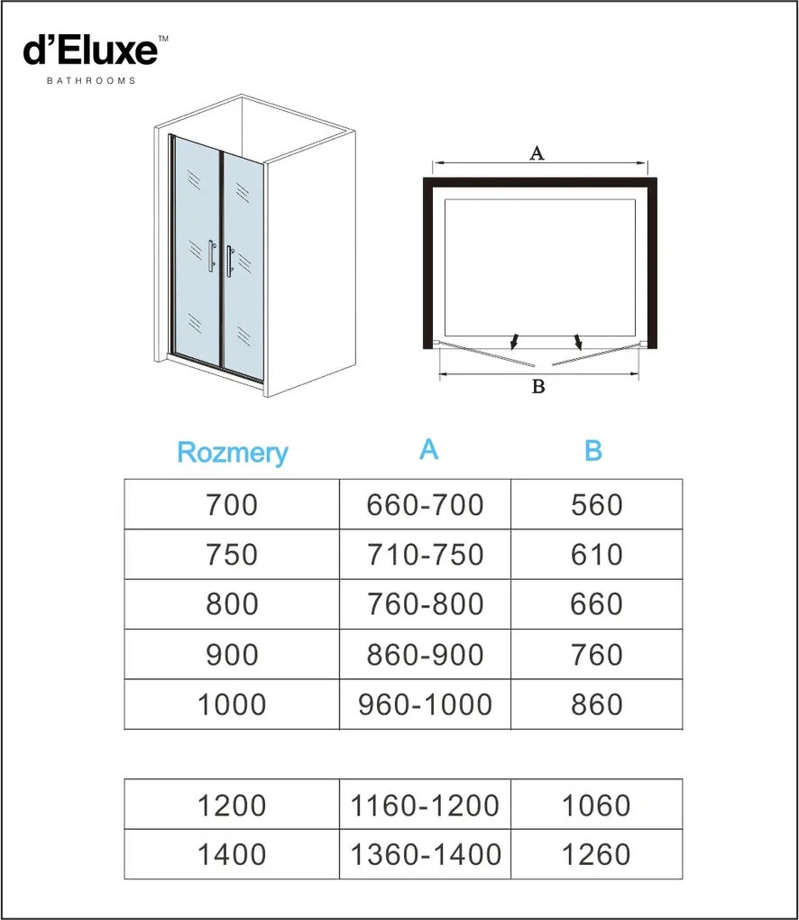D‘Eluxe - SPRCHOVÉ DVERE - Sprchové dvere DOUBLE PK4L 70x-120xcm sprchové dvere pivotové dvojkrídlové číre 6 chróm univerzálna - ľavá/pravá 90 195 90x195 76
