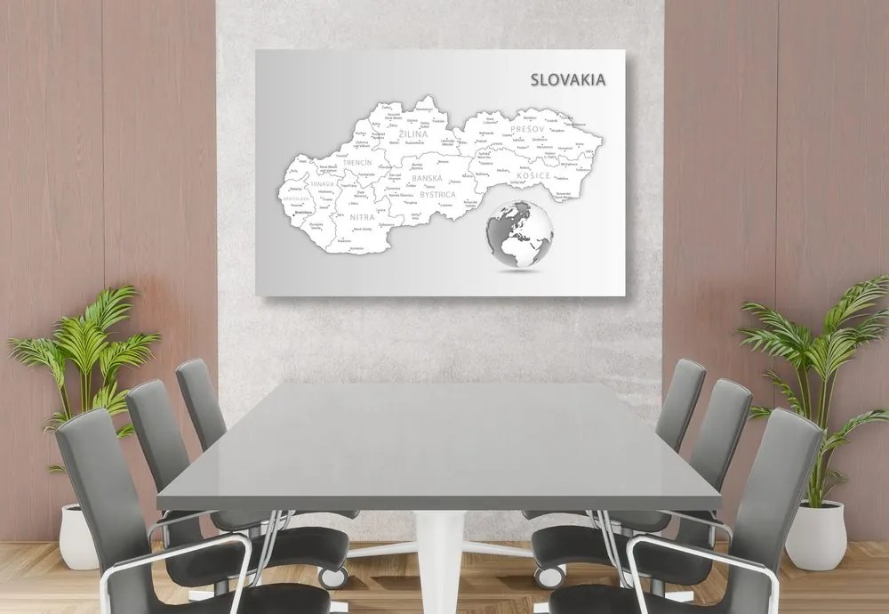 Obraz podrobná mapa Slovenska v čiernobielom prevedení - 90x60