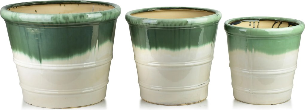 Sada 3 ks keramických květináčů Evro A2 krémová/zelená