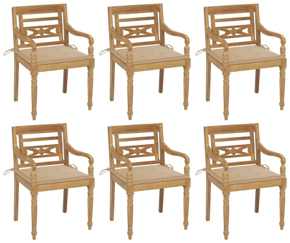 Batavia stoličky s podložkami 6 ks tíkový masív 3073325
