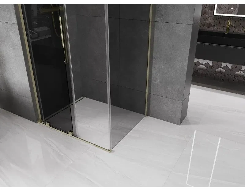 Mexen Velar L, sprchový kút s posuvnými dverami 120 x 100 cm, 8mm šedé sklo, zlatá lesklá, 871-120-100-43-50