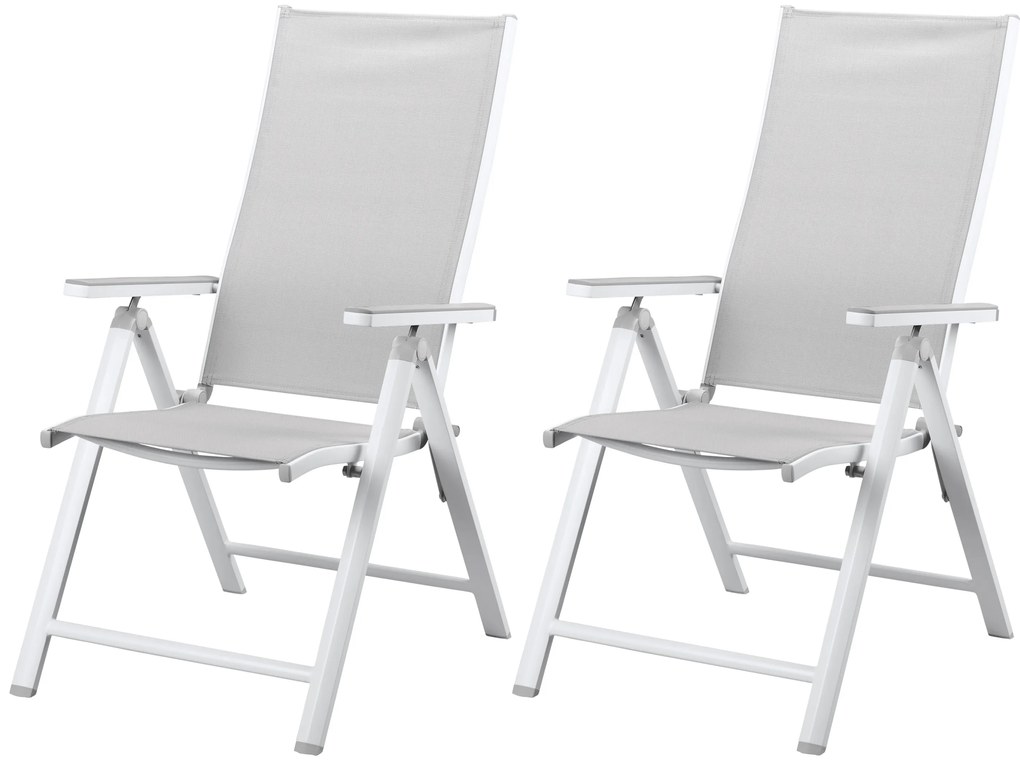 Livarno home Hliníkové kreslo Houston s vysokým operadlom, biele/bledosivé, 2 kusy (100385905)