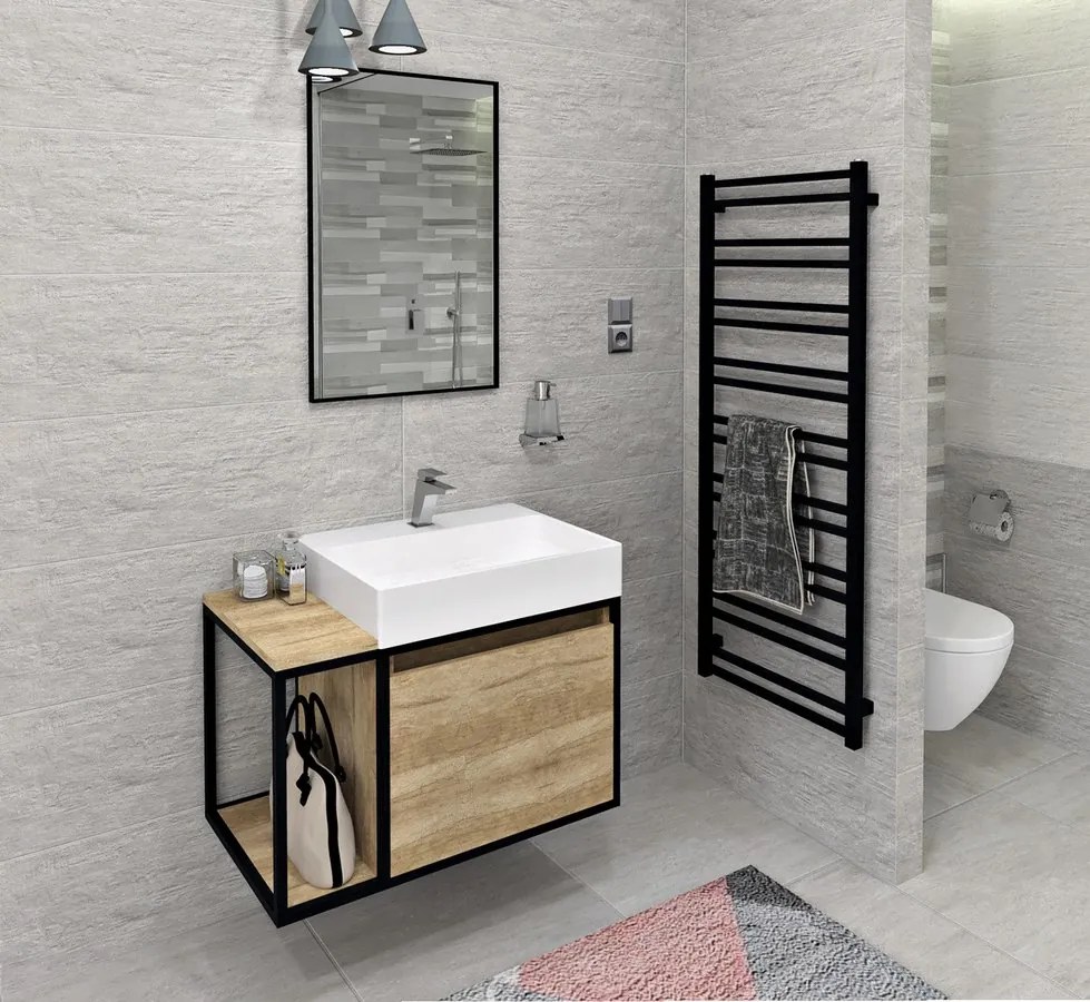 Sapho Sapho, SKARA umývadlová skrinka 80x49,5x46,5cm, čierna matná/dub Alabama, CG003-2222