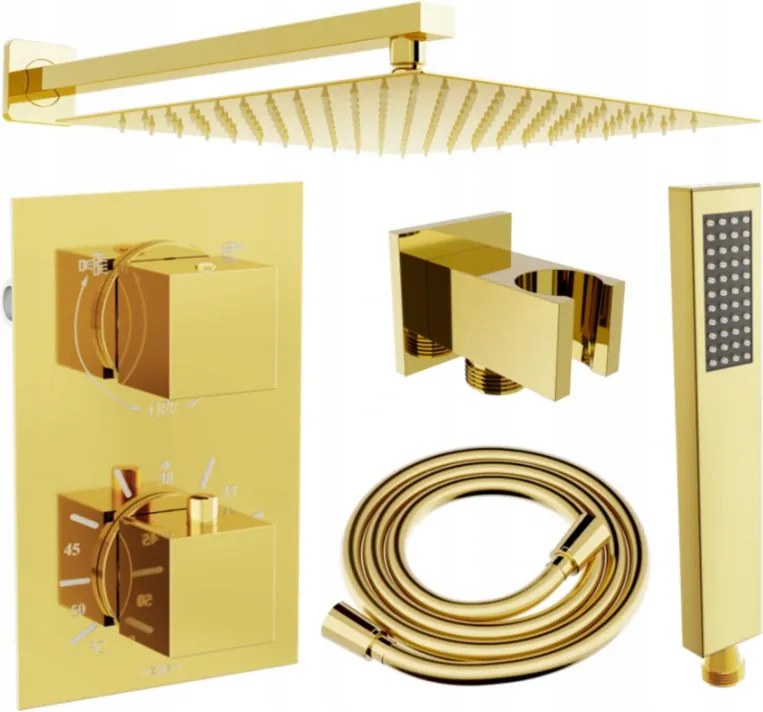 Mexen Cube, podomietková sprchová sada DR02 s dažďovou sprchou 25cm, zlatá, 77502DR0225-50