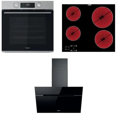 Whirlpool rúra OMK58CU1SX + sklokeramická varná doska AKT8090NE + komínový odsávač WHVP62FLTSK SETWH20