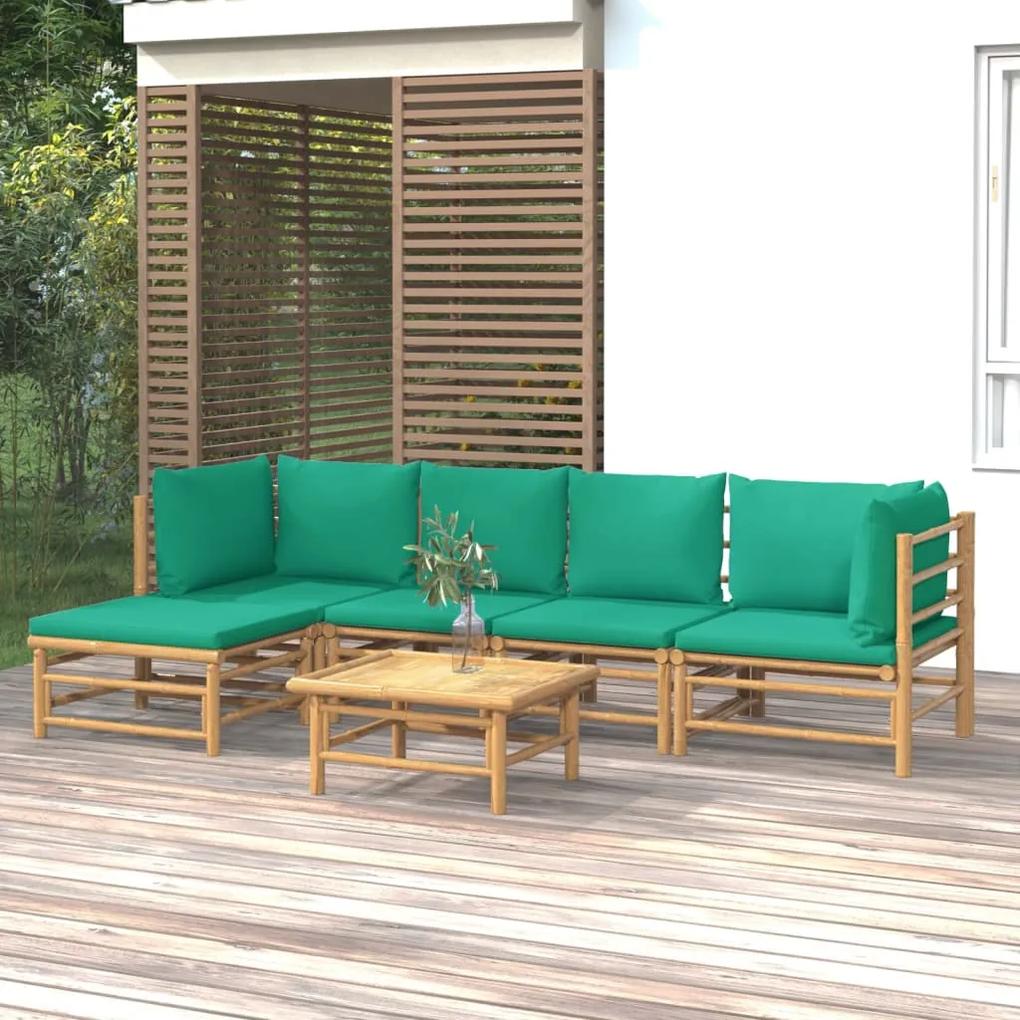 6-dielna záhradná sedacia súprava zelené vankúše bambus 3155148
