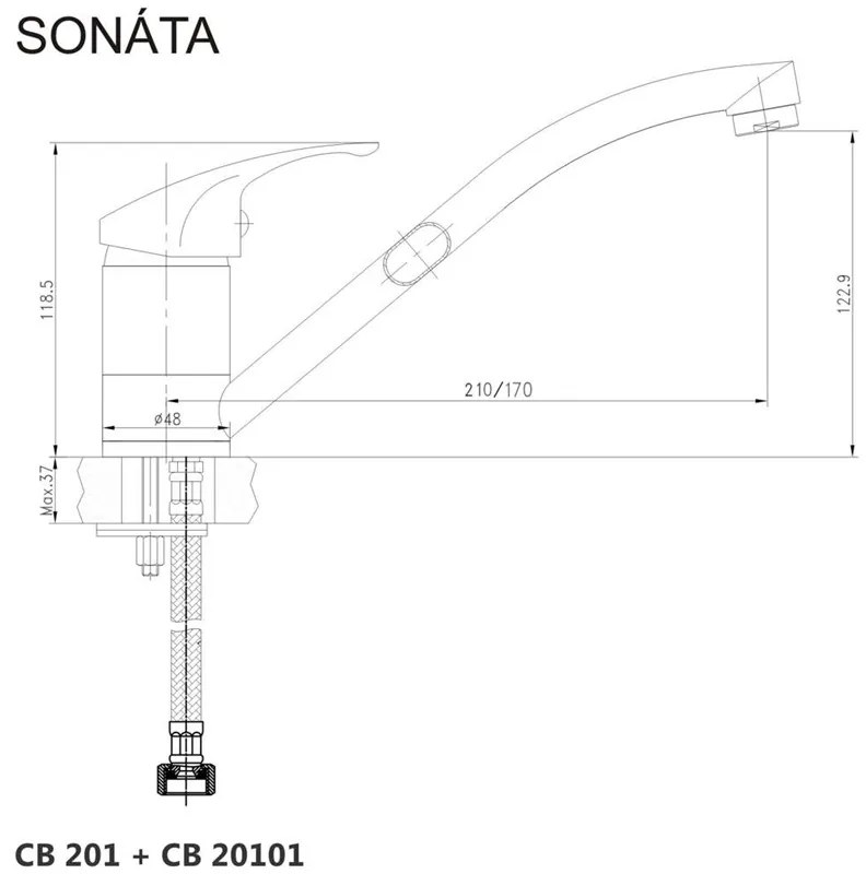 Mereo, Drezová stojanková batéria, Sonáta, s ramienkom plochým 170 mm, chróm, MER-CB20101N