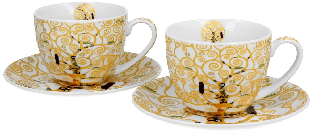Porcelánová šálka s podšálkou Klimt Ecru Tree Of Life 250 ml sada 2ks