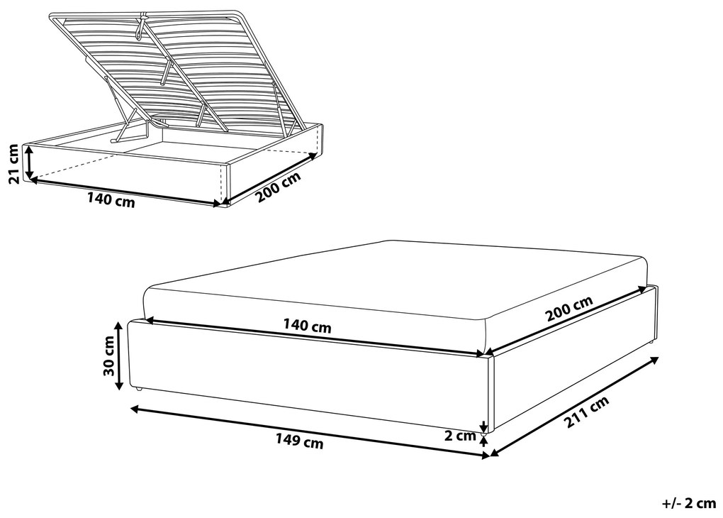 Čalúnená sivá posteľ s úložným priestorom 140 x 200 cm DINAN Beliani