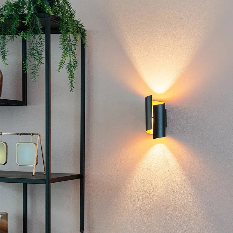 Chytrá nástenná lampa čierna so zlatým vnútorným priestorom vrátane Wifi G9 - Faldo