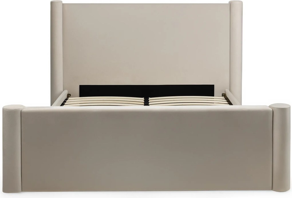 Dvoulůžková čalouněná postel Zeni 160x200 s roštem a úložným prostorem samet světle béžová