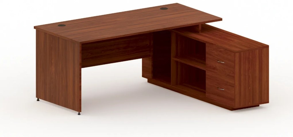 Kancelársky stôl so skrinkou MIRELLI 1600 x 1600 mm, pravý, orech