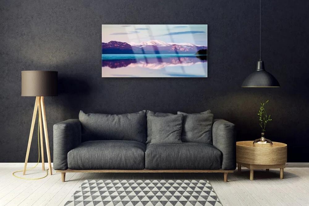 Skleneny obraz Hory jazero príroda 125x50 cm