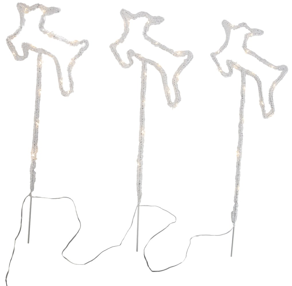 Sada 3 vianočných reflektorov biely jeleň vrátane LED s časovačom IP44 - Shika