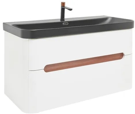 Kúpeľňová skrinka s umývadlom a batériou SAT Fusion 97,5x53x45 cm biela matná SATFUSION2100WBKMBA