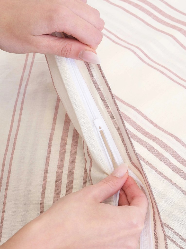 Predĺžené bavlnené obliečky Natural - Prúžky červené