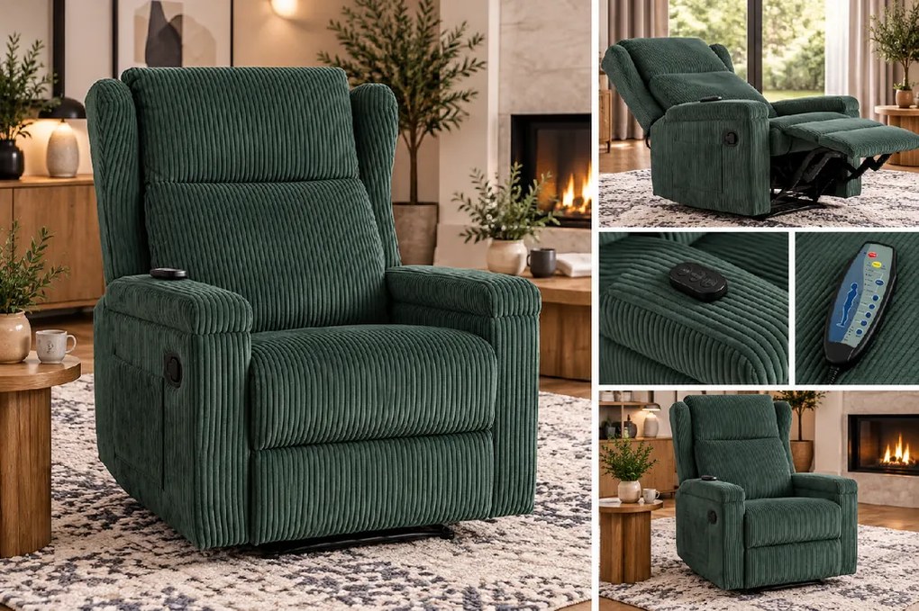 Masážne kreslo SEBASTIAN Green Corduroy