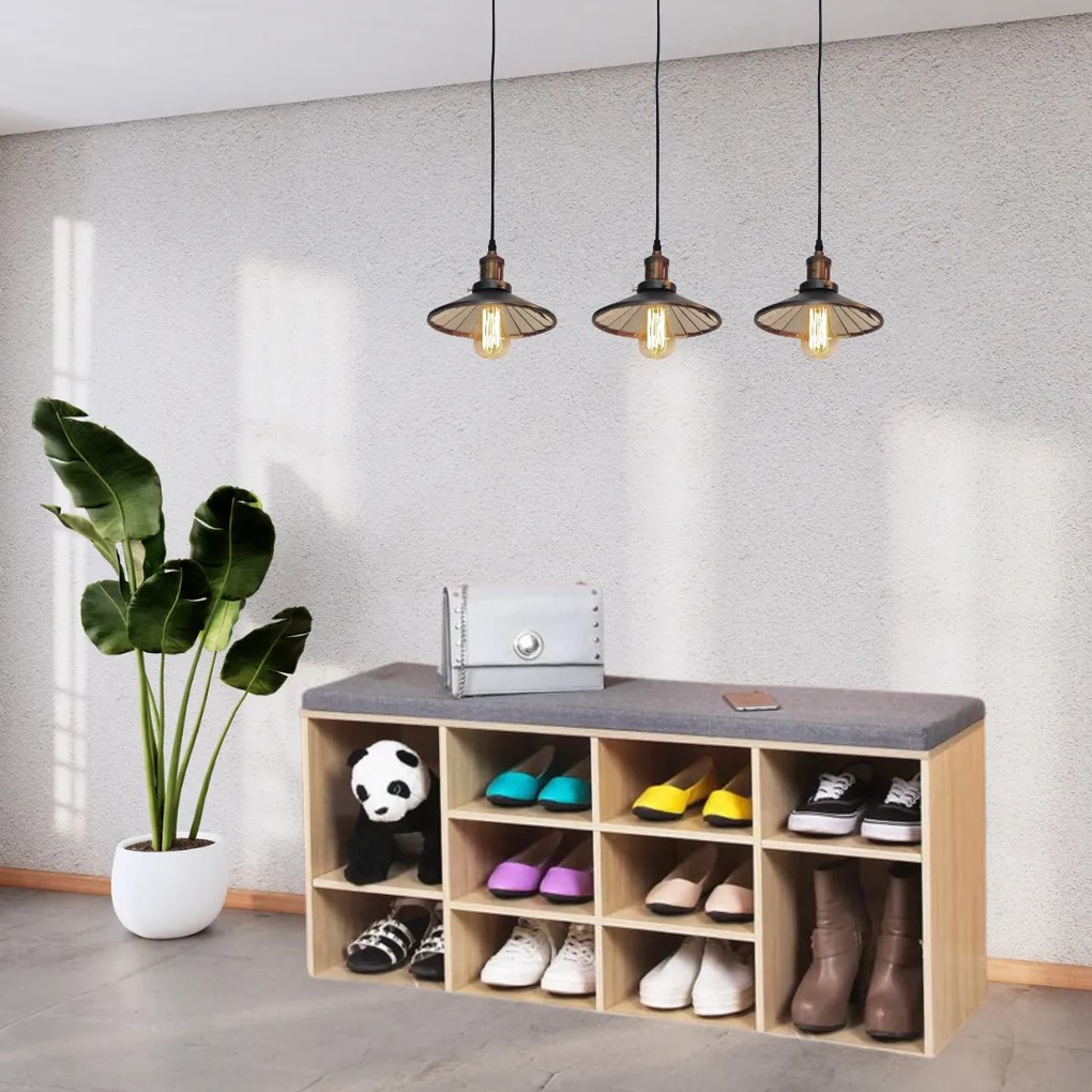 Botník s čalúnenou lavicou GABI, 10 priehradiek, 104x30x48cm, šedá/bledá hnedá Jurhan