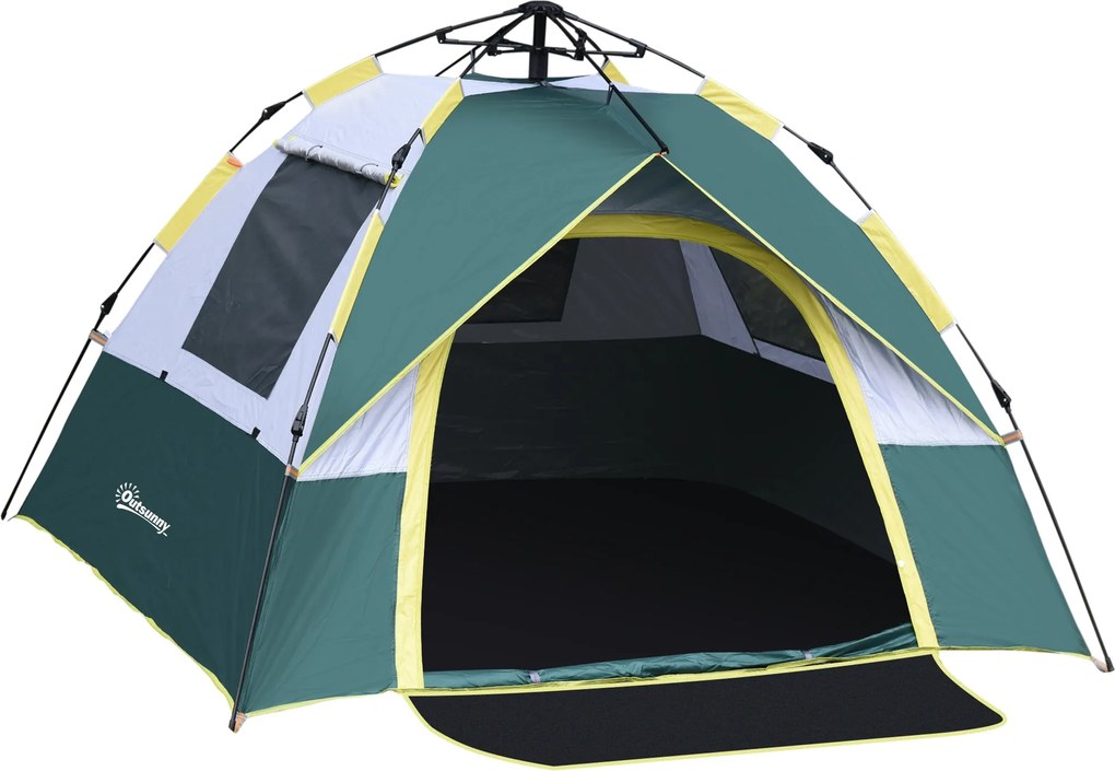 Outsunny Stan pre 3 Osoby - Samorozkladací Dómový Stan s Oknom, Prenosná Taška, Háky, Podložka, Rodinný Stan s Vodným Stĺpcom 1000mm na Kempovanie, Ce