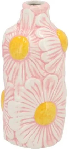 Ružová keramická vázička s reliéfom kvetov Jane Flower - Ø 7*16 cm
