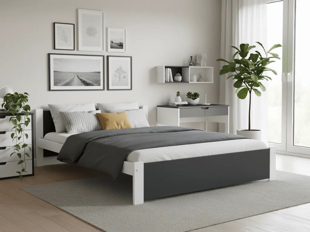 Posteľ IKAROS 120 x 200 cm, antracit/biela Rošt: S lamelovým roštom, Matrac: Matrac COCO MAXI 20 cm