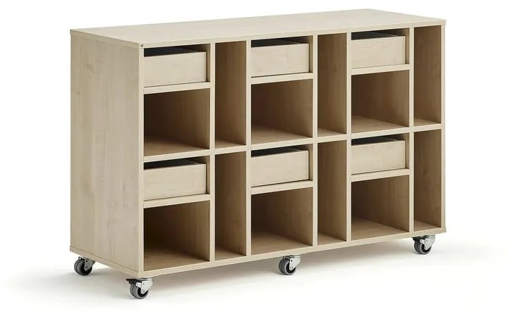 Študentská úložná skrinka CASPER, 6 zásuviek, 12 priehradiek, breza